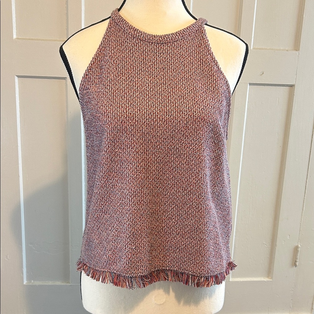 Zara Textured Knit Tank Top - Pink and White